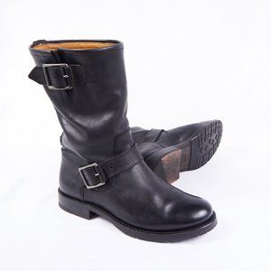 Frye Natalie Mid Engineer Black Leather Moto Boots